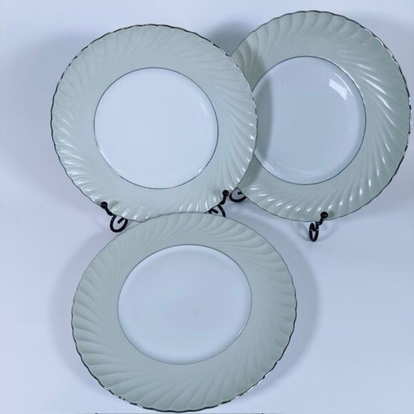 Royal Tettau South Wind Grey Green 4 Salad Plate Gray/Green Border Swirled VTG - Picture 10 of 11